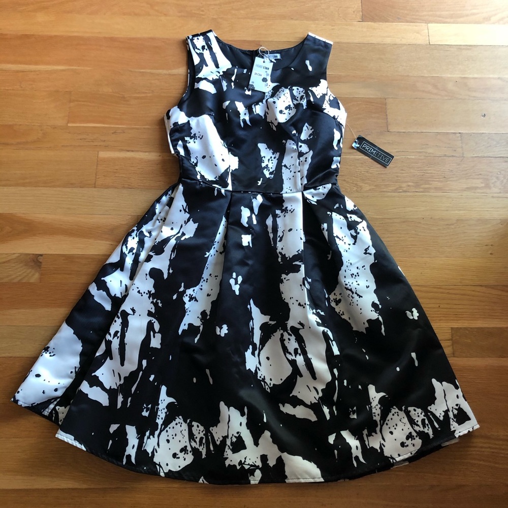Black and white speckled satin mini dress